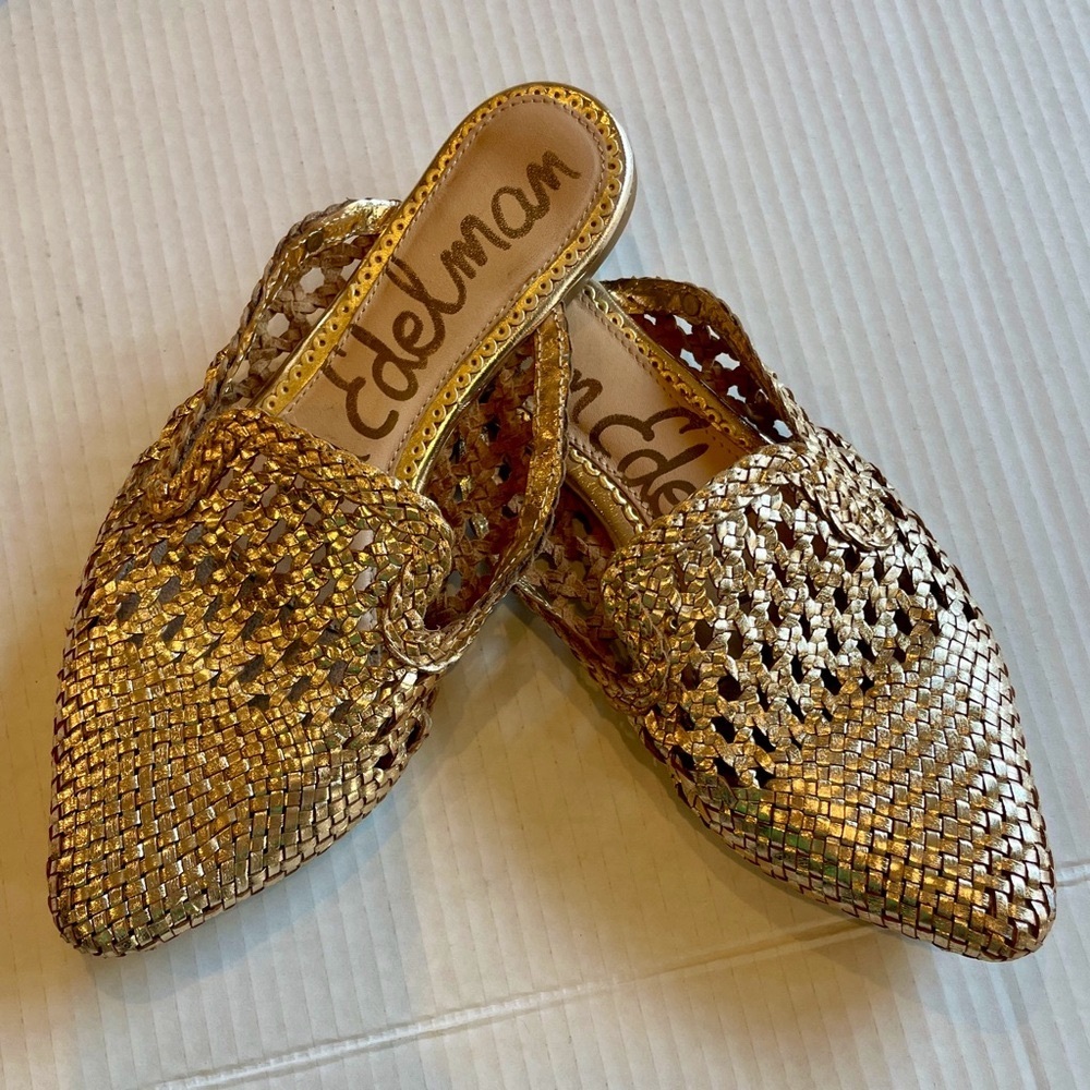 Sam Edelman Size 7/Euro Size 37 Gold Woven Women's Navya Mules